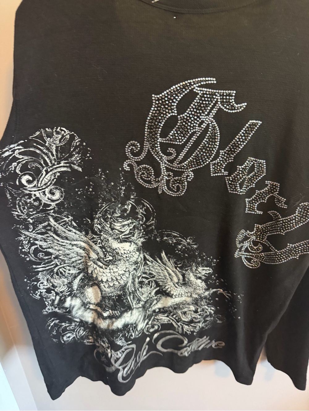 Rush Couture Rhinestone Winged Pistols Thermal Shirt Black XL - Picture 6 of 8